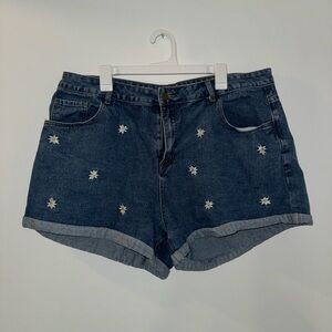 SHEIN High Waisted Embroidered Jean Shorts - 3X